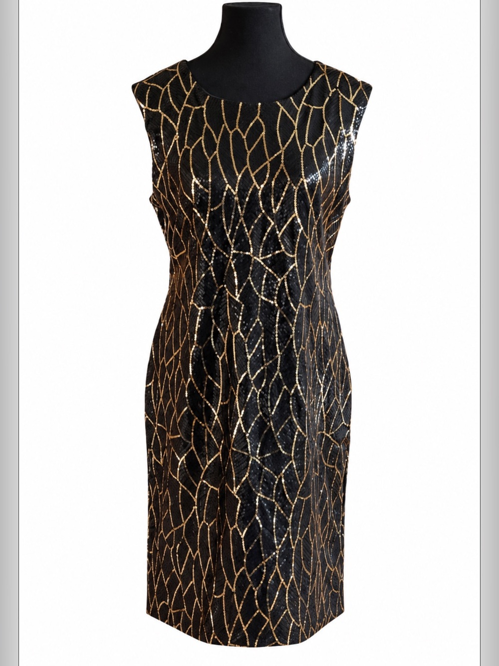 JESSICA Black and Gold Sequin Cocktail/Evening Dress Size 12